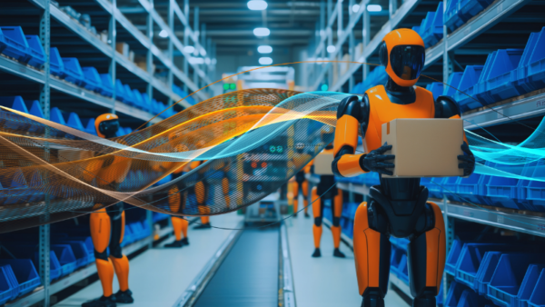 Humanoid robots working in factory
