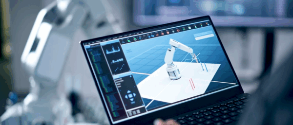 Digital Twin on computer screen in front of robot