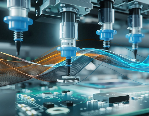 Electronics automation showing circuit board being manufactured