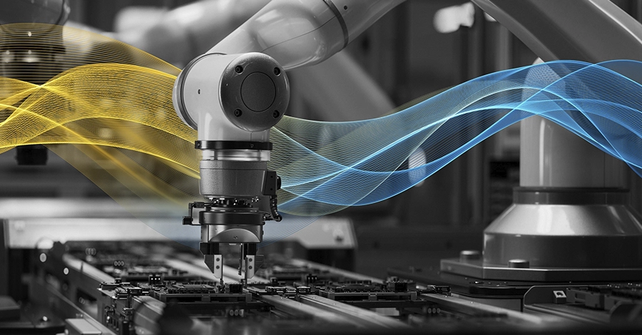 Robotic Arm working on electronics in the factory of the future