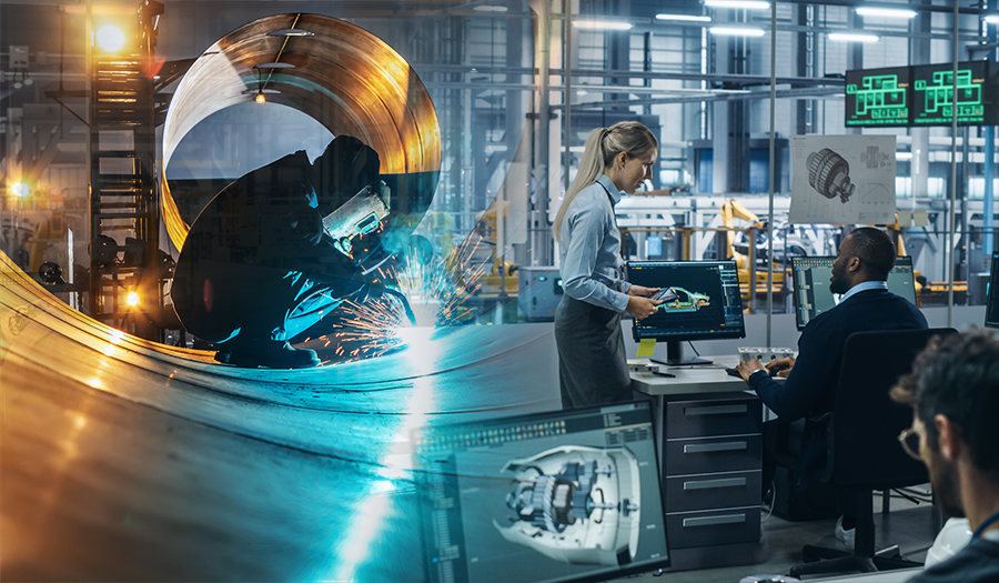 The Missing Link in Manufacturing Automation: Why Customer Lifecycle.
A man welding, a woman in uniform and a man sitting in front of a computer.