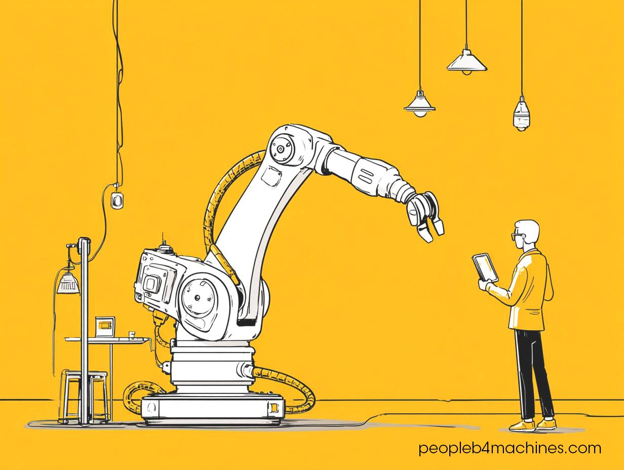 Human using tablet controlling cobot